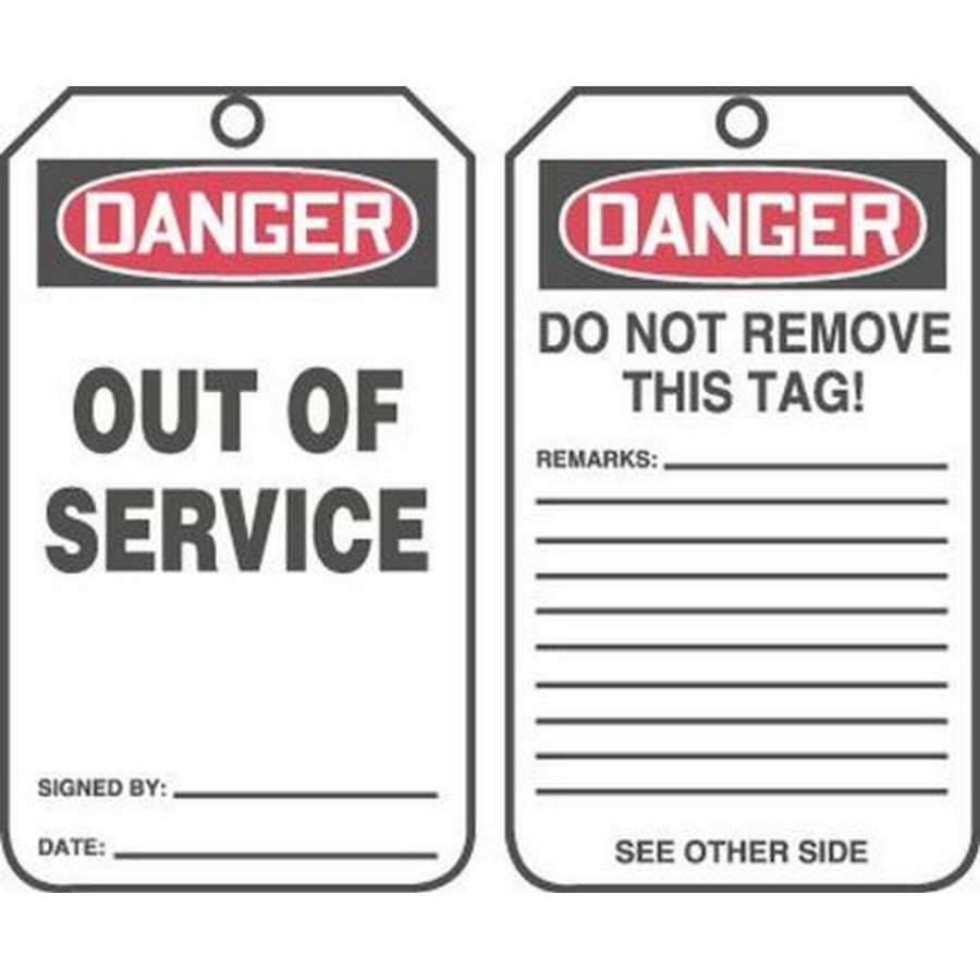 Accuform NMC MDT246LTP OSHA Danger Safety Tag: Out Of Service Laminate 25/Pack