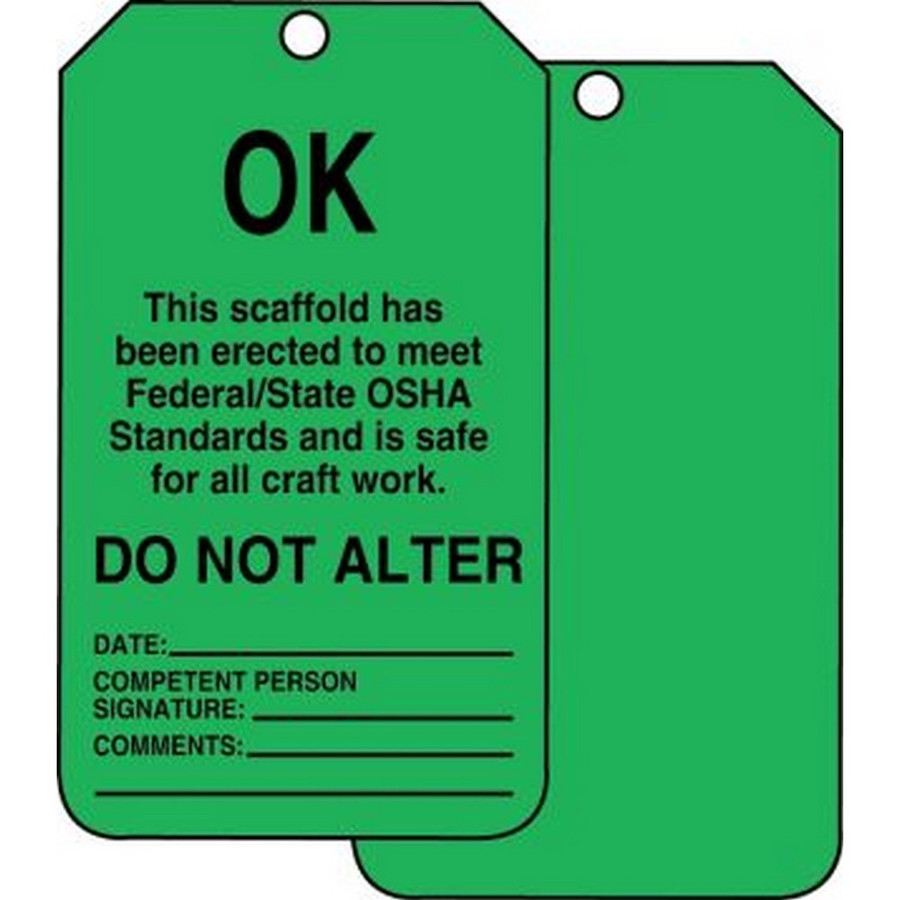 Accuform NMC TSS103CTP Scaffold Status Safety Tag: OK- Do Not Alter Card Stock 25/Pack