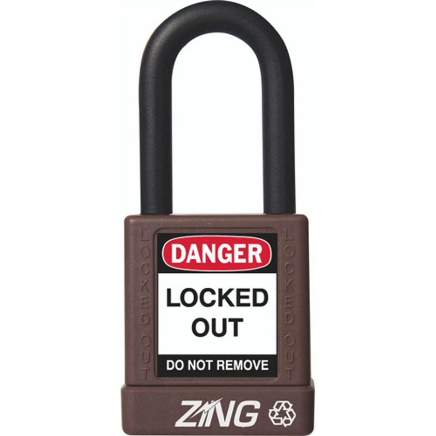 Zing Green 7045 Recyclockout Safety Padlock, 1.5" Shackle, Keyed Alike, Brown
