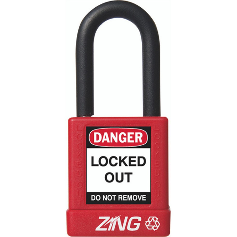 Zing Green 7031 Recyclockout Safety Padlock, 1.5" Shackle, Keyed Alike, Red