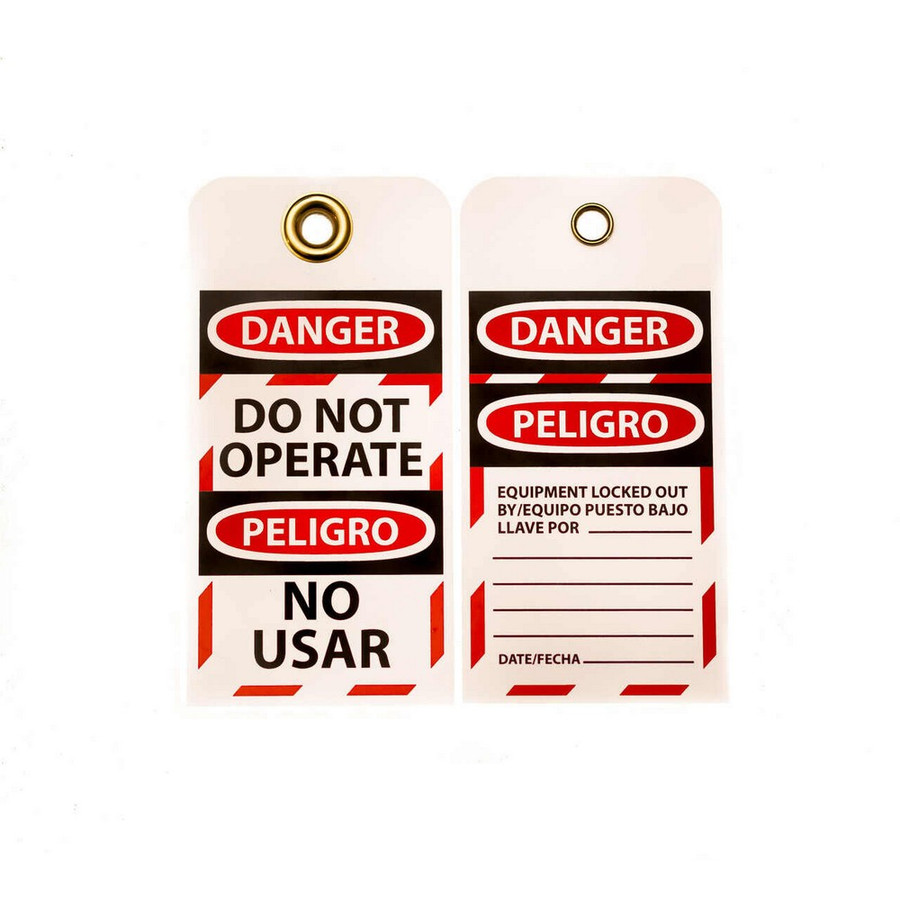 Zing Green 7503 Lockout Tag, Bilingual, DANGER DO OPERATE, NO USAR, 6"x3", 10/Pk