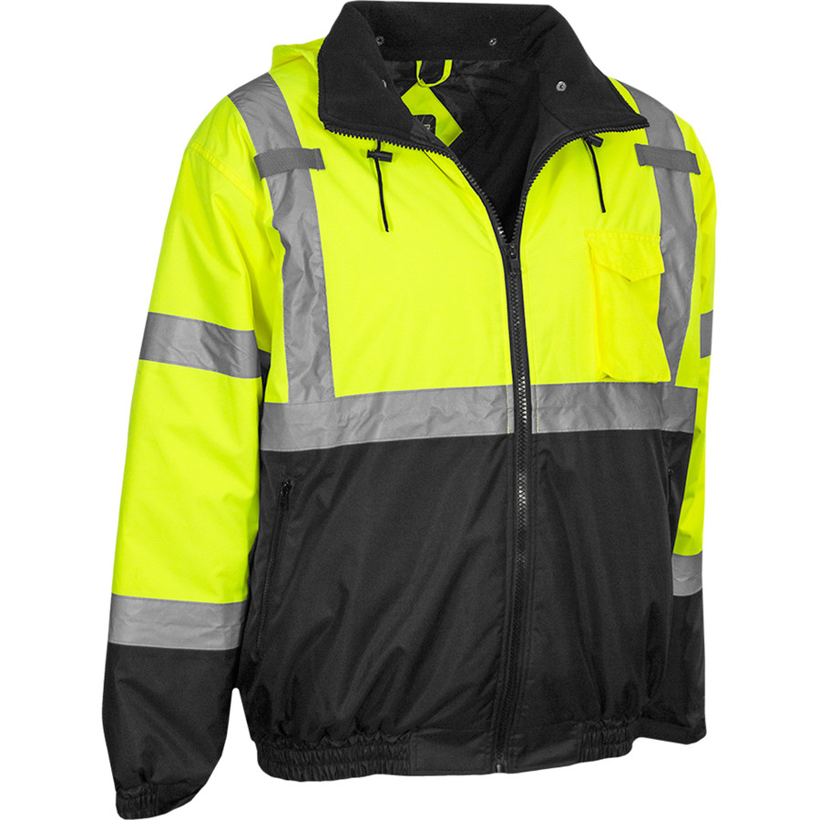 PIP 413GT-LB ANSI Type R Class 3 Waterproof Black Bottom Bomber Jacket with Quilted Fleece Liner Hi-Vis Yellow/Black