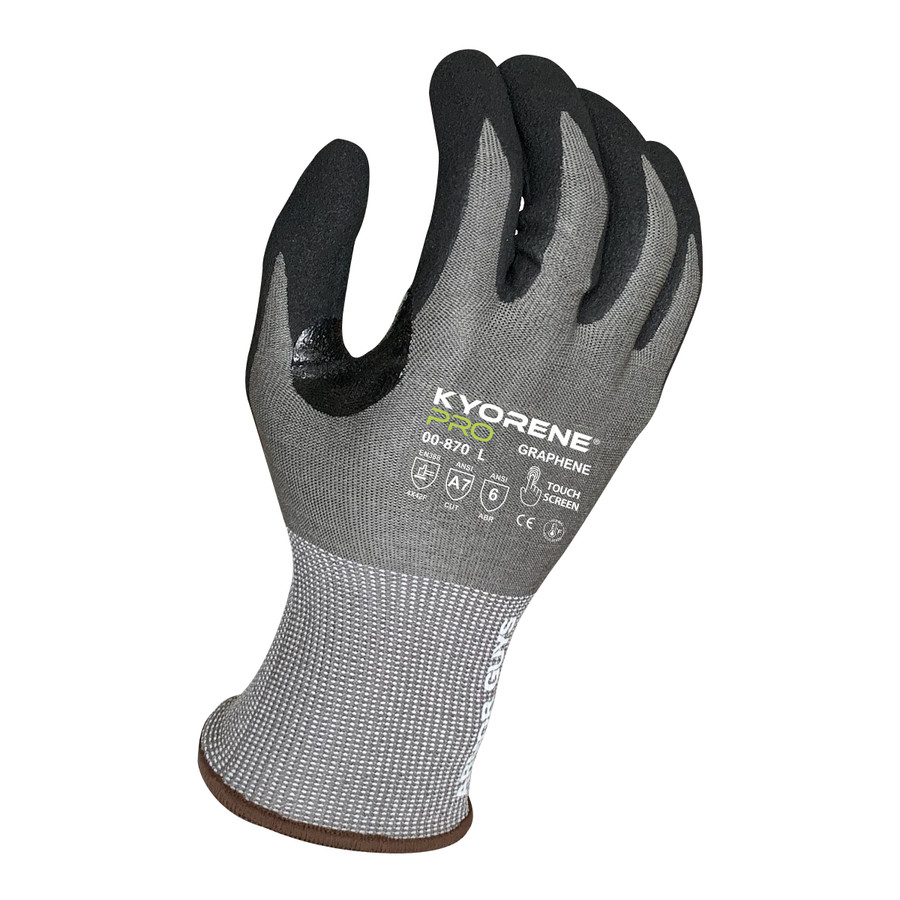 Armor Guys 00-870 18g Gray Kyorene Pro Liner With Black HCT Micro Foam Nitrile Palm Coating, Thumbcrotch Reinforcement, Touch Screen, ANSI A7