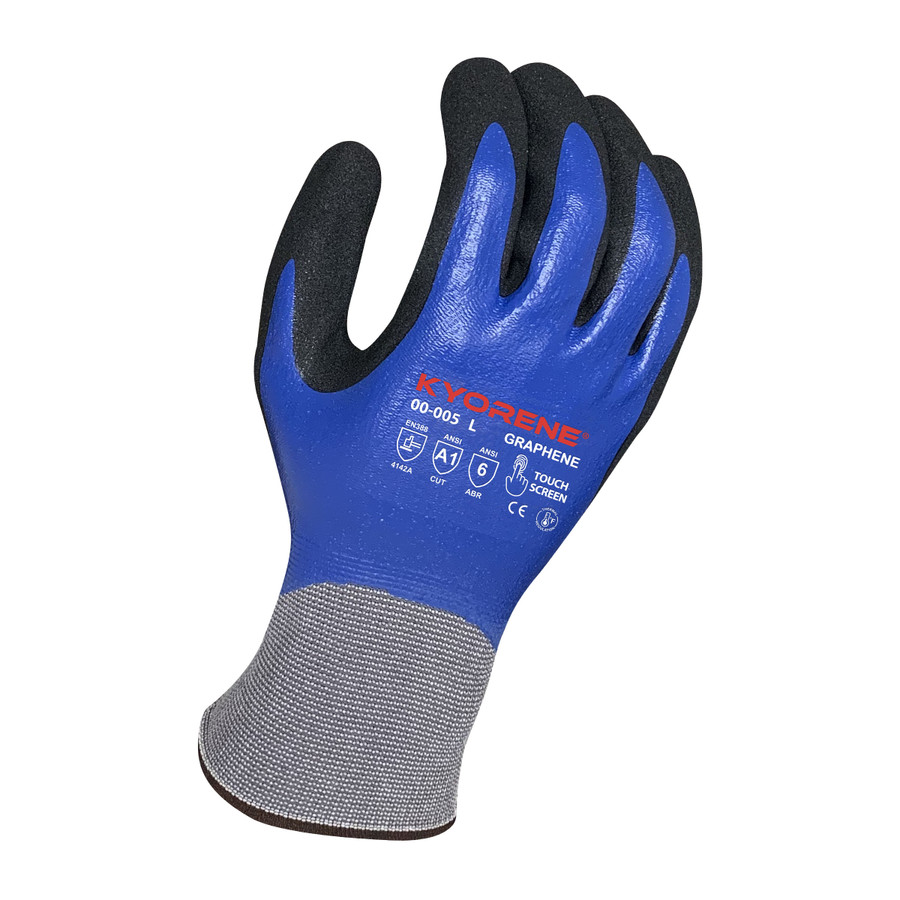 Armor Guys 00-005 15g Gray Kyorene Liner With Blue Nitrile Full Coating And Black HCT Micro Foam Nitrile Palm Coating