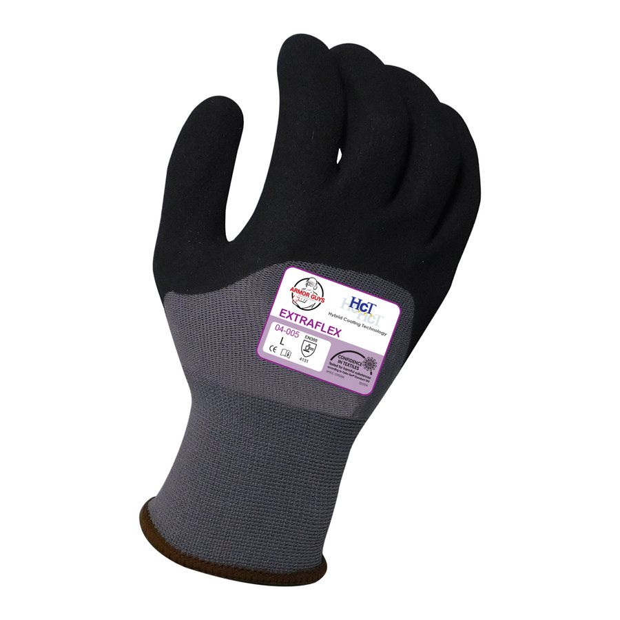 Armor Guys 04-005 15g ExtraFlex Gray Nylon Liner With Black HCT Micro Foam Nitrile Palm And 3/4 Coating With Dots