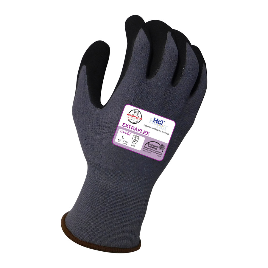 Armor Guys 04-007 15g ExtraFlex Gray Nylon Liner With Black HCT Micro Foam Nitrile Palm Coating With Dots