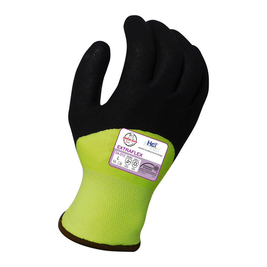 Armor Guys 04-012 13g ExtraFlex Hi-Vis Yellow Nylon Liner With 7g Poly-Acrylic Lining With Black HCT Micro Foam Latex Palm And 3/4 Coating
