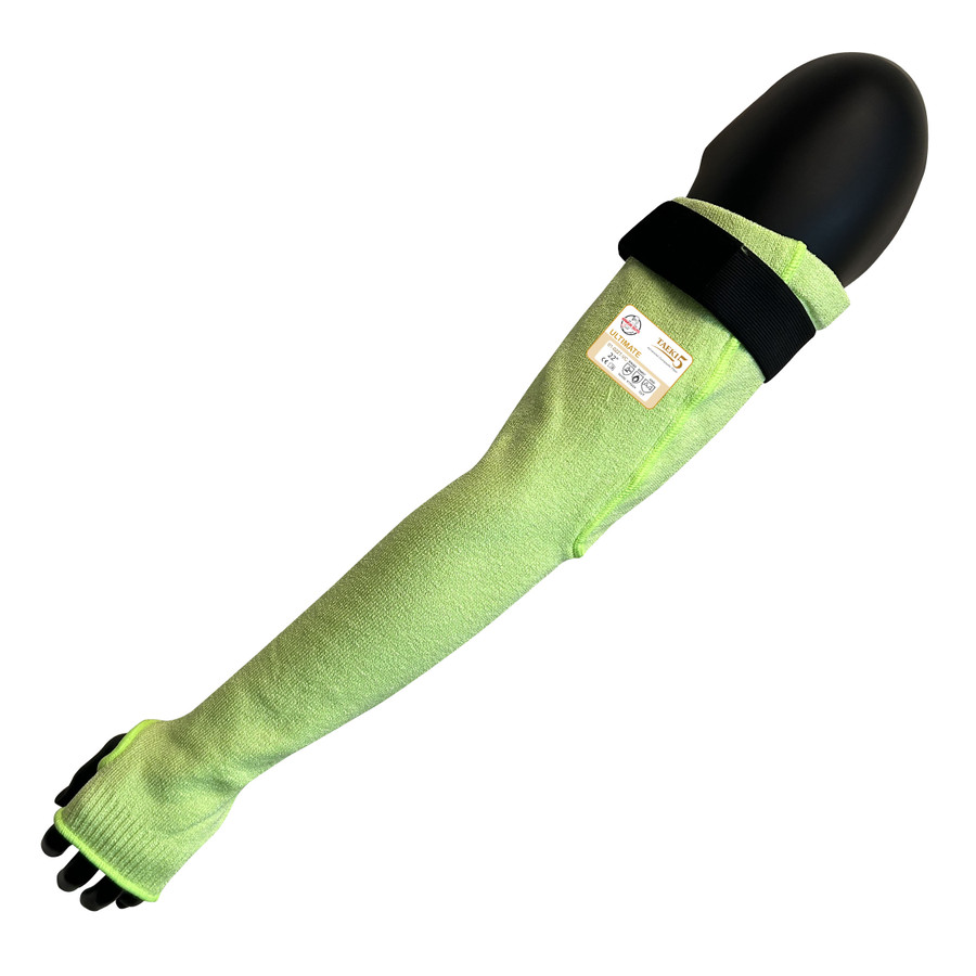 Armor Guys 01-022TVC Sleeves, 22", 100% Hi-Vis Yellow, Taeki5 Fiber, With Thumb Hole, V-Slot, Velcro Closure, ANSI 4