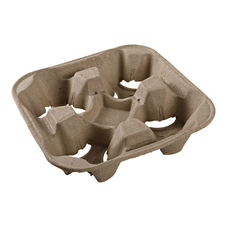 Empress EMP4CUPHLDR Pulp 4 Cup Carrier 8oz- 32oz, 8.74"x8.74"x2.16" Brown 300/Case