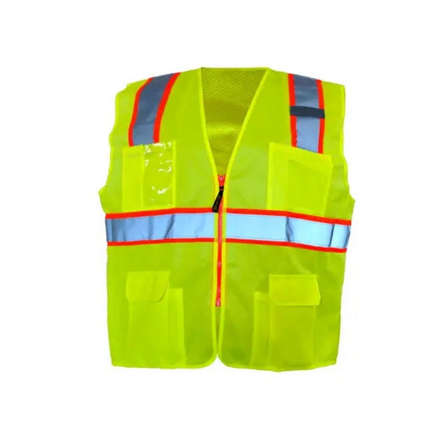 Occunomix LUX-ATRNSM-O Solid/Mesh Two-Tone Surveyor Vest W/Zipper Hi-Vis Orange