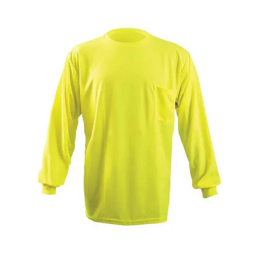 Occunomix LUX-XLSPB-Y Non-Ansi Long Sleeve Wicking Birdseye T-Shirt W/Pocket Hi-Vis Yellow