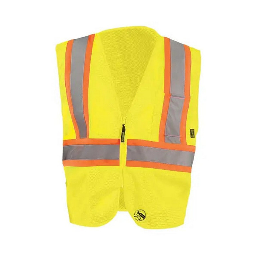 Occunomix TSE-IM2TZ-Y Mesh Self-Extinguishing Two-Tone Vest W/Quick Release Zipper Hi-Vis Yellow