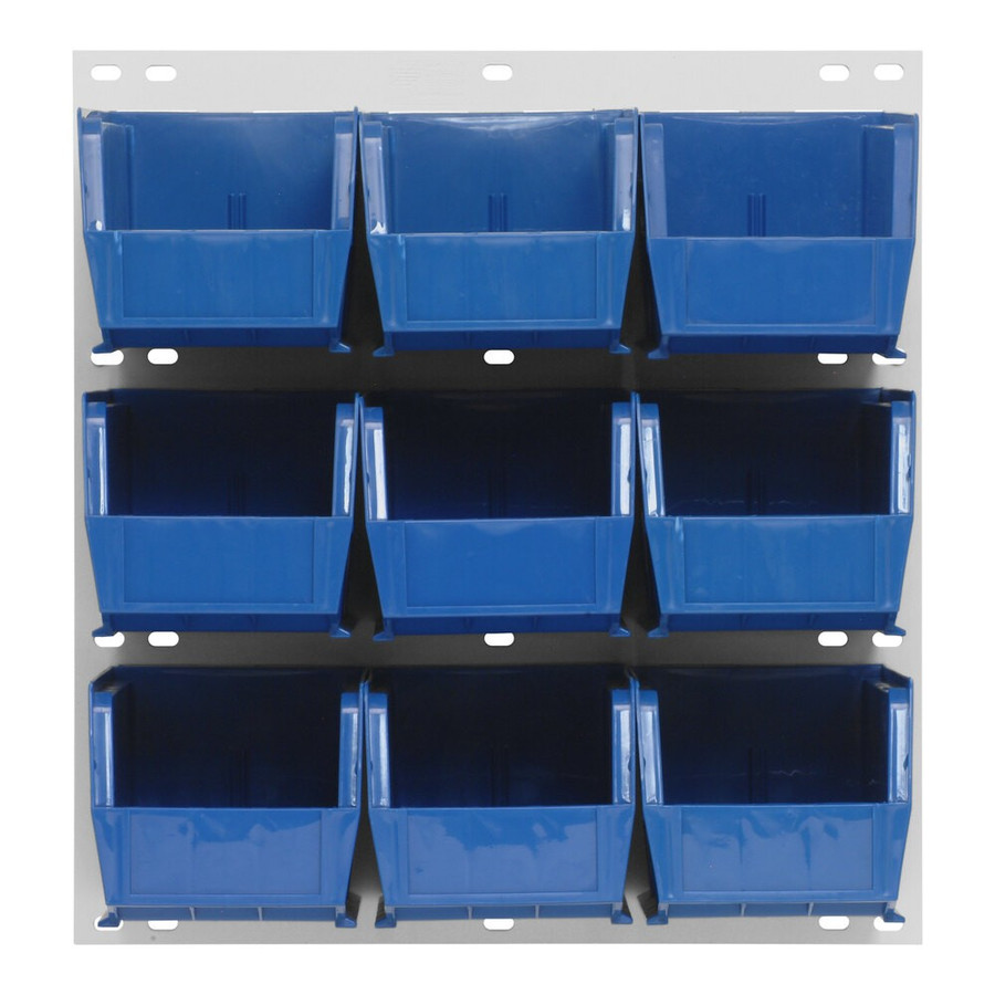 Quantum Storage Systems QLP-1819HC-230-9BL 18" x 19" Oyster White Steel Louvered Panel with (9) 10 7/8" x 5 1/2" x 5" Blue Bins