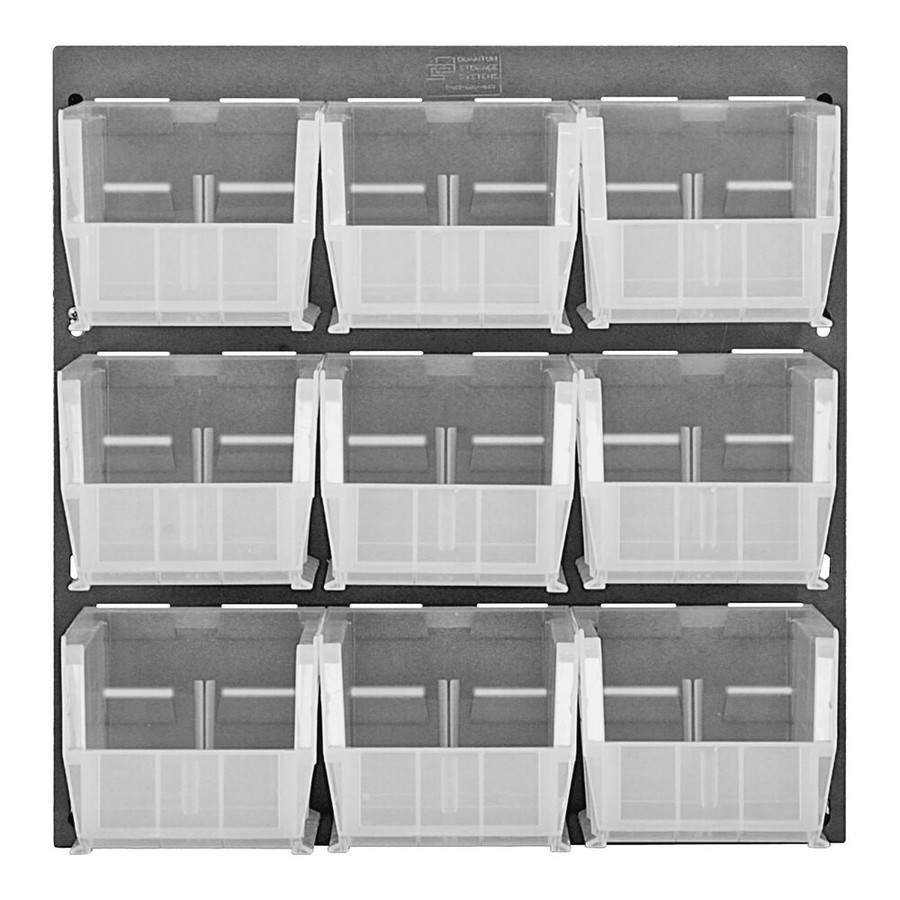Quantum Storage Systems QLP-1819-230-9CL 18" x 19" Gray Steel Louvered Panel with (9) 10 7/8" x 5 1/2" x 5" Clear Bins