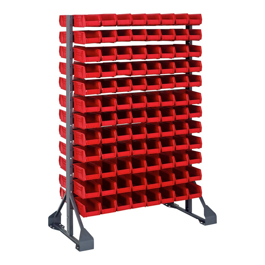 Quantum Storage Systems QRU-12D-220-192RD 36" x 20" x 53" Gray Steel Double-Sided Rail Rack with (192) 7 3/8" x 4 1/8" x 3" Red Bins and (12) Rails