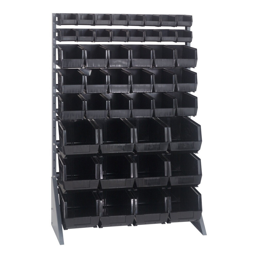 Quantum Storage Systems QRU-16S-220230240BK 36" x 15" x 53" Gray Steel Rail Rack with (46) Black Bins and (16) Rails