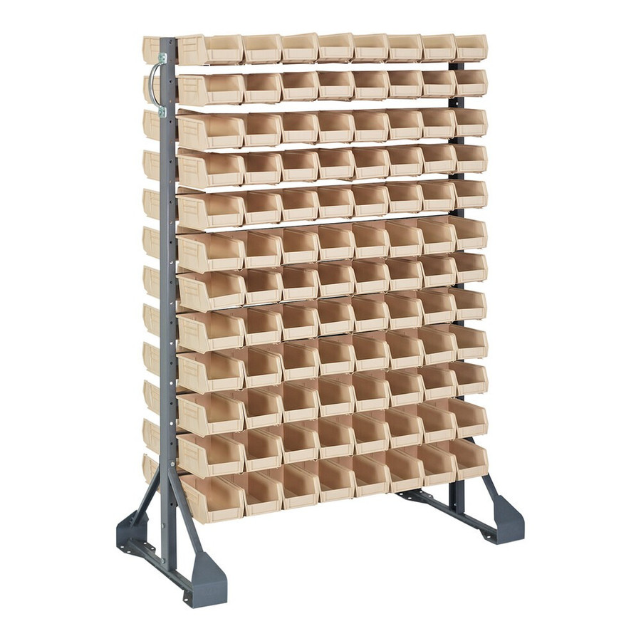 Quantum Storage Systems QRU-12D-220-192IV 36" x 20" x 53" Gray Steel Double-Sided Rail Rack with (192) 7 3/8" x 4 1/8" x 3" Ivory Bins and (12) Rails