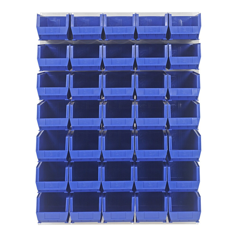 Quantum Storage Systems QLP-4861HC-240-35BL 48" x 61" Oyster White Steel Louvered Panel with (35) 14 3/4" x 8 1/4" x 7" Blue Bins