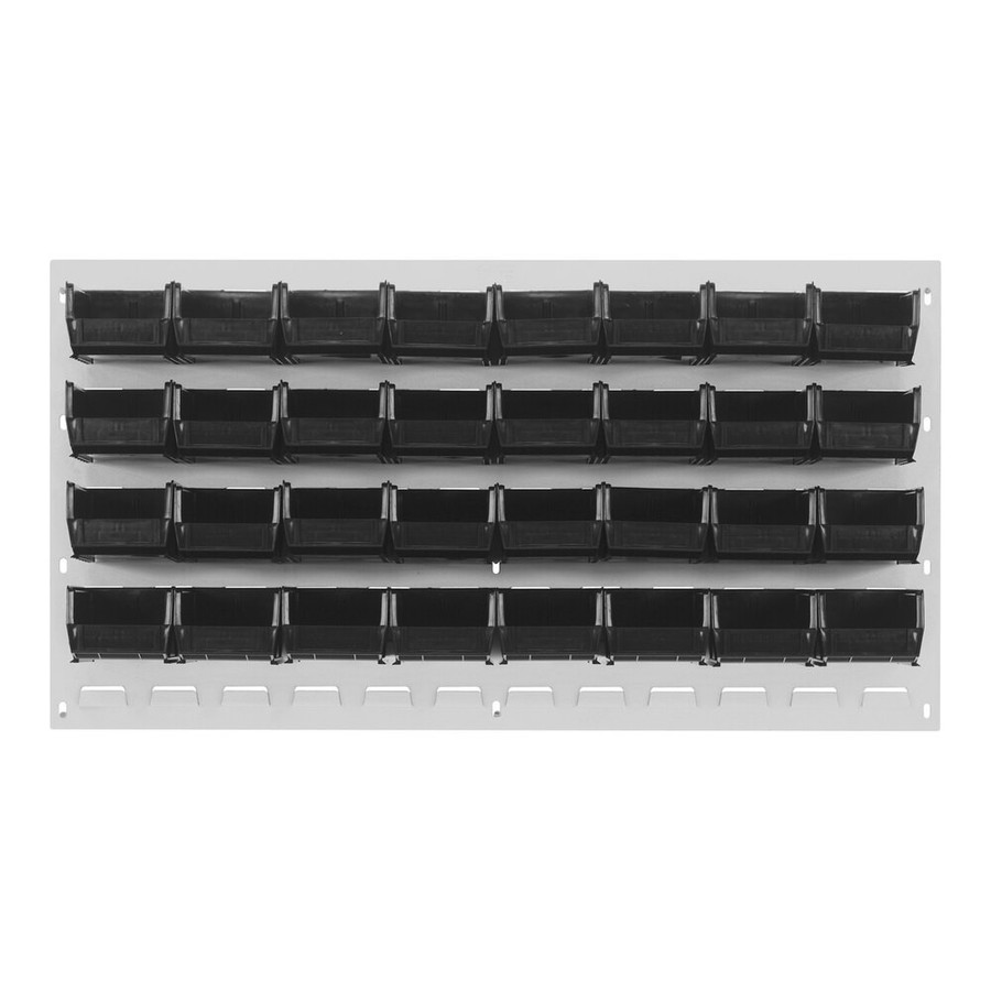 Quantum Storage Systems QLP-3619HC-210-32BK 36" x 19" Oyster White Steel Louvered Panel with (32) 5 3/8" x 4 1/8" x 3" Black Bins