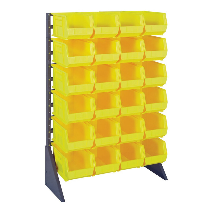 Quantum Storage Systems QRU-12S-240-24YL 36" x 15" x 53" Gray Steel Rail Rack with (24) 14 3/4" x 8 1/4" x 7" Yellow Bins and (12) Rails