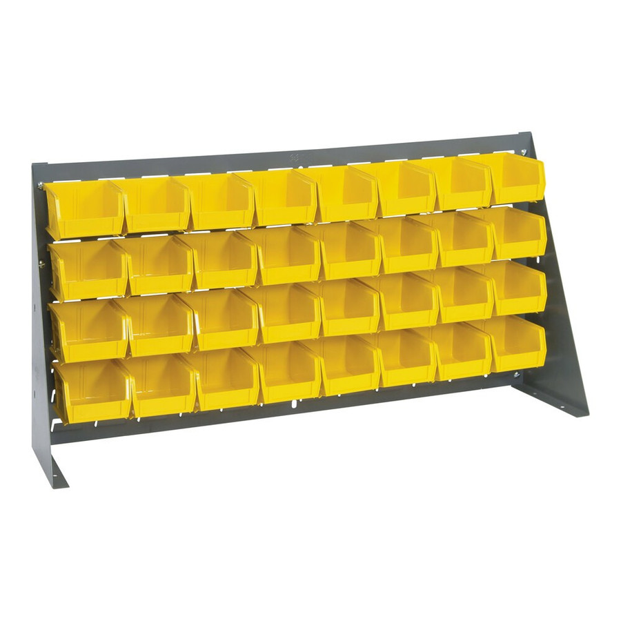Quantum Storage Systems QBR-3619-210-32YL 36" x 8" x 19" Gray Steel Bench Rack with (32) 5 3/8" x 4 1/8" x 3" Yellow Bins