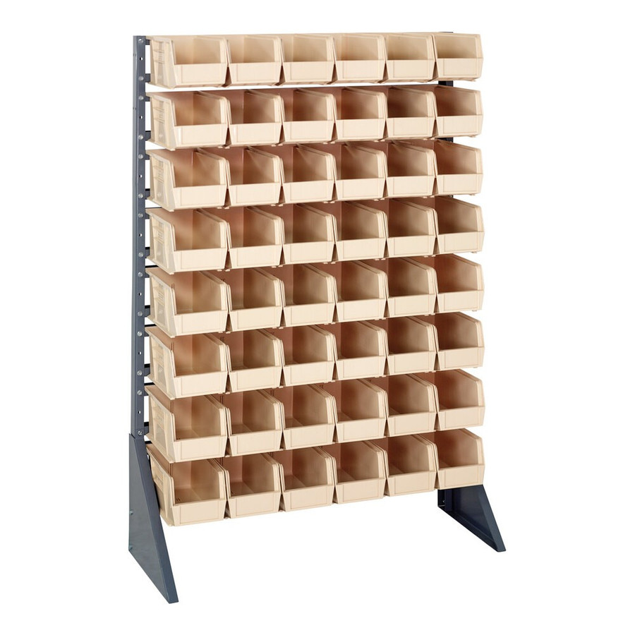 Quantum Storage Systems QRU-16S-230-48IV 36" x 15" x 53" Gray Steel Rail Rack with (48) 10 7/8" x 5 1/2" x 5" Ivory Bins and (16) Rails