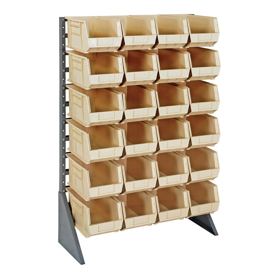 Quantum Storage Systems QRU-12S-240-24IV 36" x 15" x 53" Gray Steel Rail Rack with (24) 14 3/4" x 8 1/4" x 7" Ivory Bins and (12) Rails