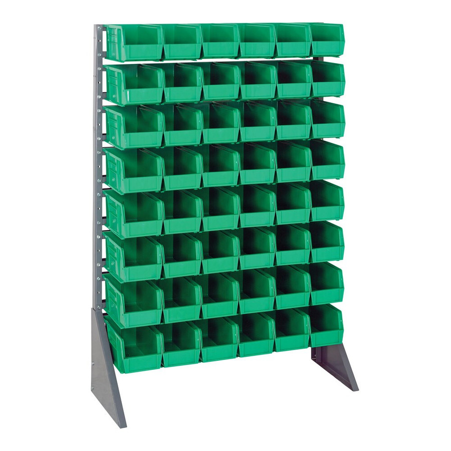 Quantum Storage Systems QRU-16S-230-48GN 36" x 15" x 53" Gray Steel Rail Rack with (48) 10 7/8" x 5 1/2" x 5" Green Bins and (16) Rails