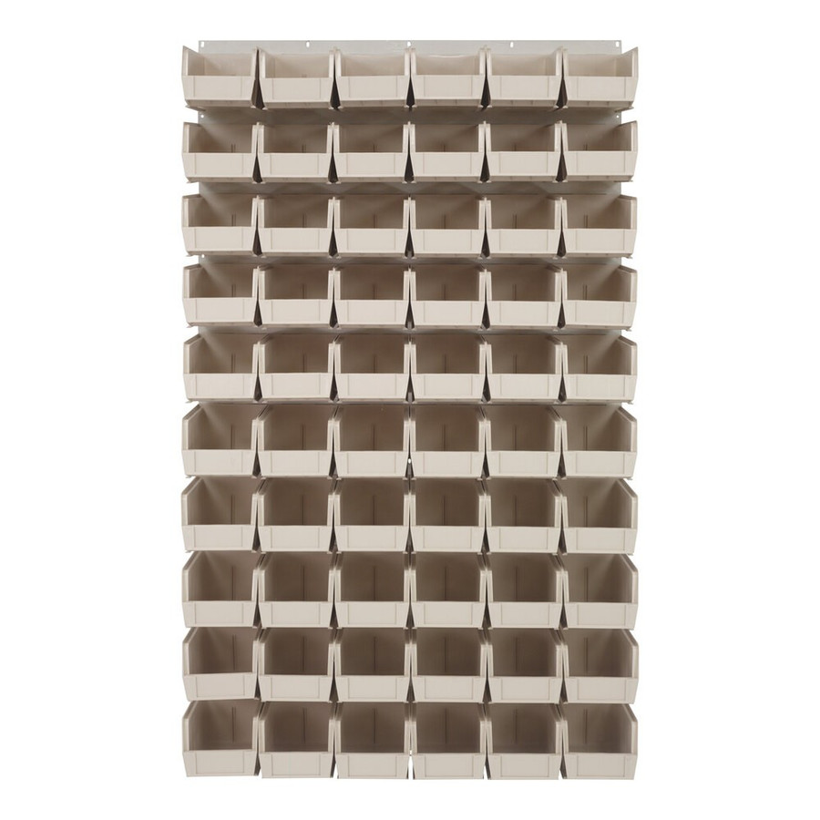 Quantum Storage Systems QLP-3661HC-230-60IV 36" x 61" Oyster White Steel Louvered Panel with (60) 10 7/8" x 5 1/2" x 5" Ivory Bins