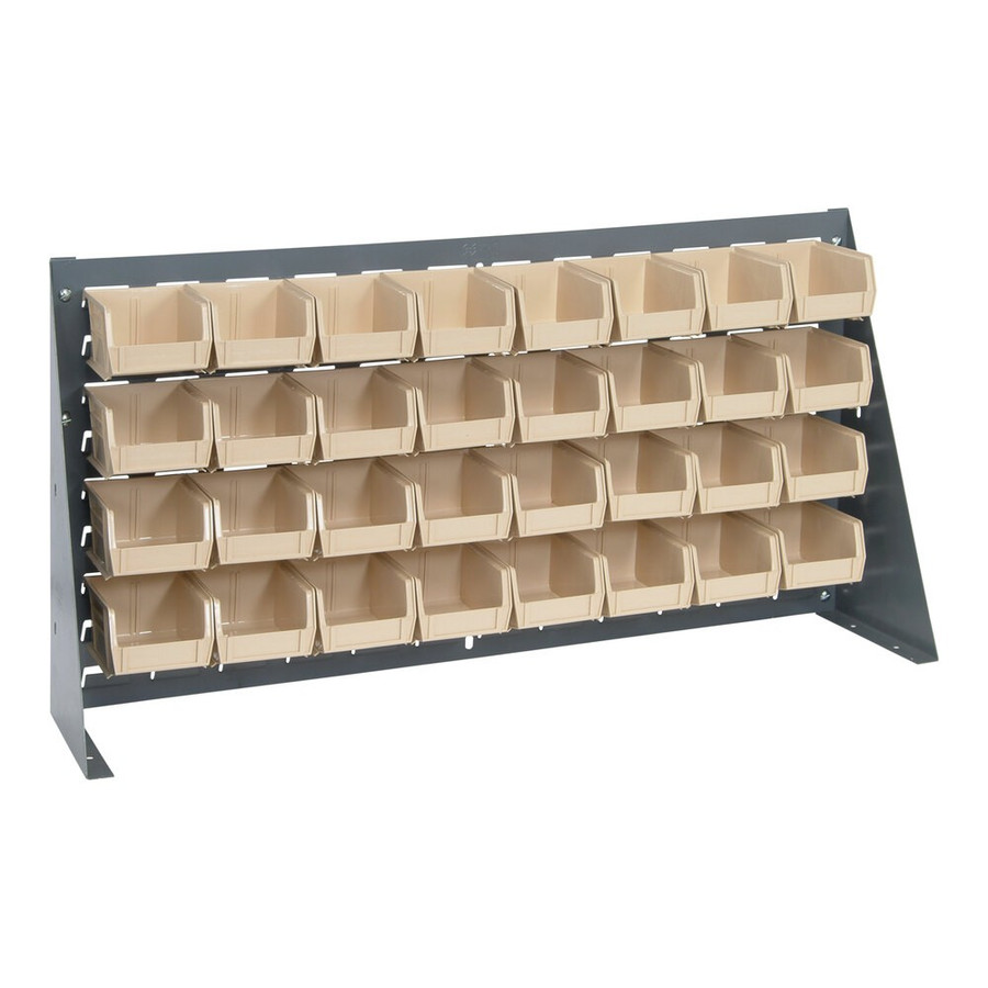 Quantum Storage Systems QBR-3619-210-32IV 36" x 8" x 19" Gray Steel Bench Rack with (32) 5 3/8" x 4 1/8" x 3" Ivory Bins