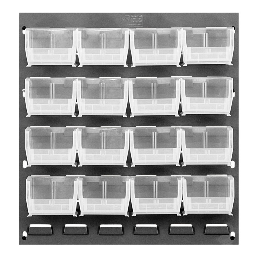 Quantum Storage Systems QLP-1819-220-16CL 18" x 19" Gray Steel Louvered Panel with (16) 7 3/8" x 4 1/8" x 3" Clear Bins