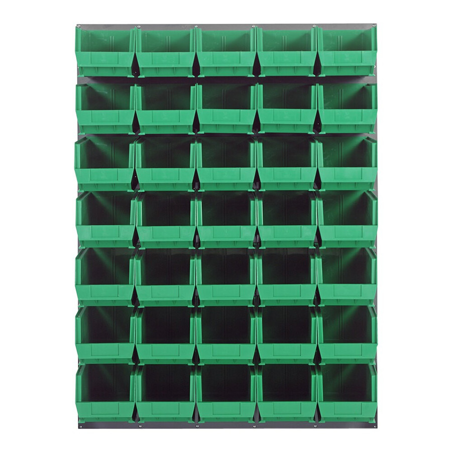 Quantum Storage Systems QLP-4861-240-35GN 48" x 61" Gray Steel Louvered Panel with (35) 14 3/4" x 8 1/4" x 7" Green Bins
