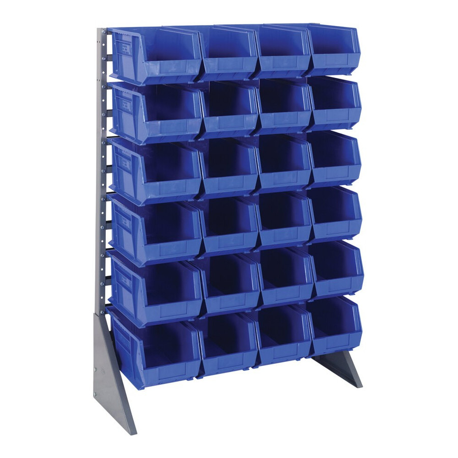 Quantum Storage Systems QRU-12S-240-24BL 36" x 15" x 53" Gray Steel Rail Rack with (24) 14 3/4" x 8 1/4" x 7" Blue Bins and (12) Rails