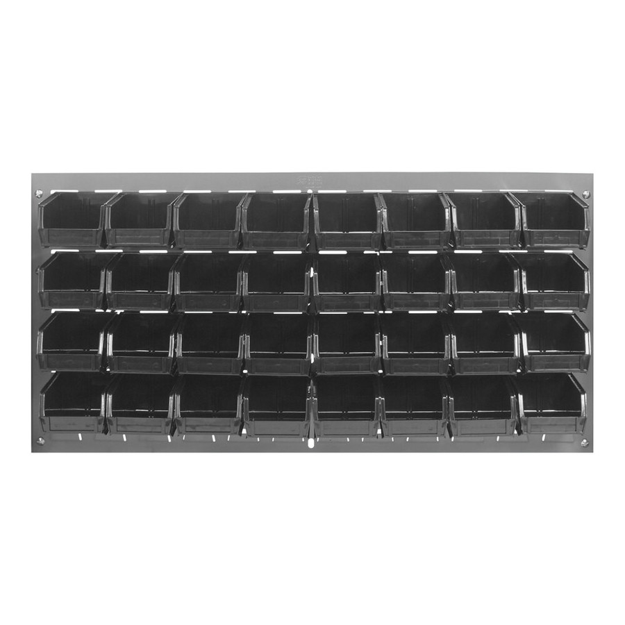 Quantum Storage Systems QLP-3619-220-32BK 36" x 19" Gray Steel Louvered Panel with (32) 7 3/8" x 4 1/8" x 3" Black Bins