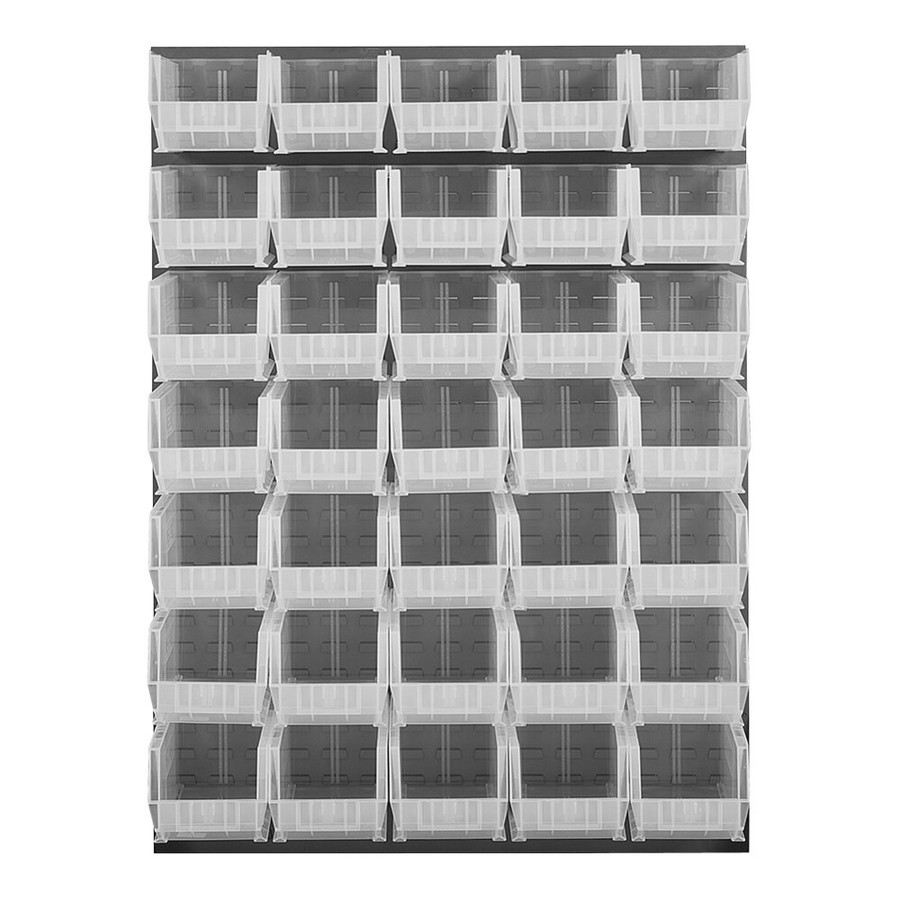 Quantum Storage Systems QLP-4861-240-35CL 48" x 61" Gray Steel Louvered Panel with (35) 14 3/4" x 8 1/4" x 7" Clear Bins