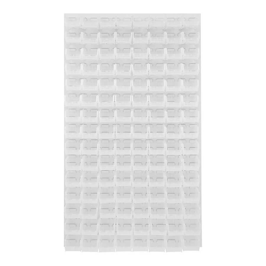 Quantum Storage Systems QLP-3661HC-220-120CL 36" x 61" Oyster White Steel Louvered Panel with (120) 7 3/8" x 4 1/8" x 3" Clear Bins