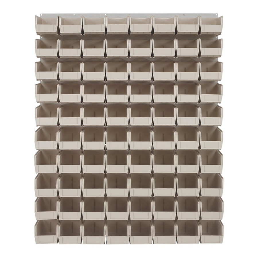 Quantum Storage Systems QLP-4861HC-230-80IV 48" x 61" Oyster White Steel Louvered Panel with (80) 10 7/8" x 5 1/2" x 5" Ivory Bins