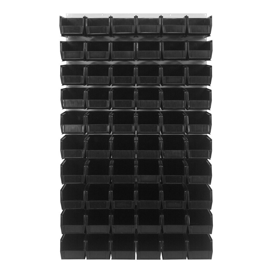 Quantum Storage Systems QLP-3661HC-230-60BK 36" x 61" Oyster White Steel Louvered Panel with (60) 10 7/8" x 5 1/2" x 5" Black Bins