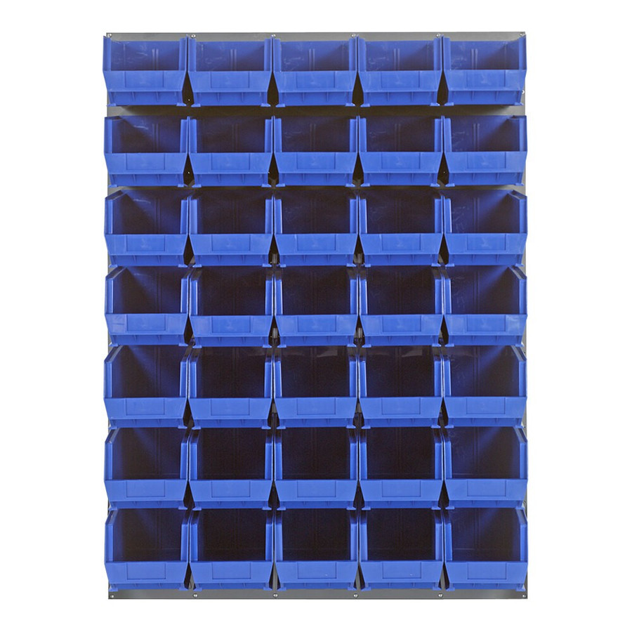 Quantum Storage Systems QLP-4861-240-35BL 48" x 61" Gray Steel Louvered Panel with (35) 14 3/4" x 8 1/4" x 7" Blue Bins