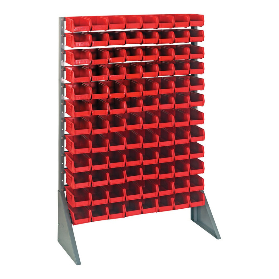 Quantum Storage Systems QRU-12S-220-96RD 36" x 15" x 53" Gray Steel Rail Rack with (96) 7 3/8" x 4 1/8" x 3" Red Bins and (12) Rails
