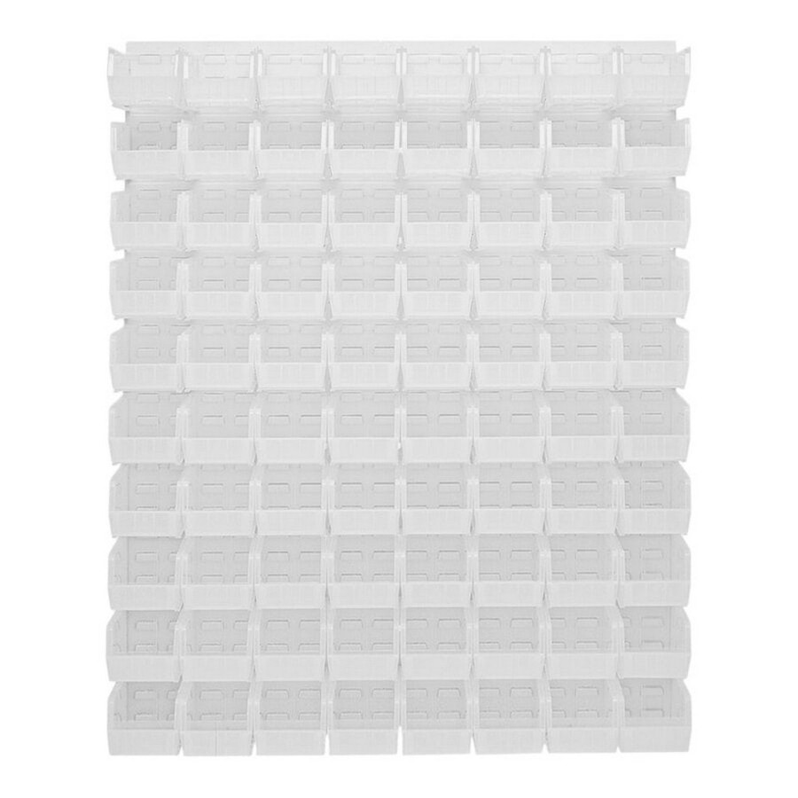 Quantum Storage Systems QLP-4861HC-230-80CL 48" x 61" Oyster White Steel Louvered Panel with (80) 10 7/8" x 5 1/2" x 5" Clear Bins