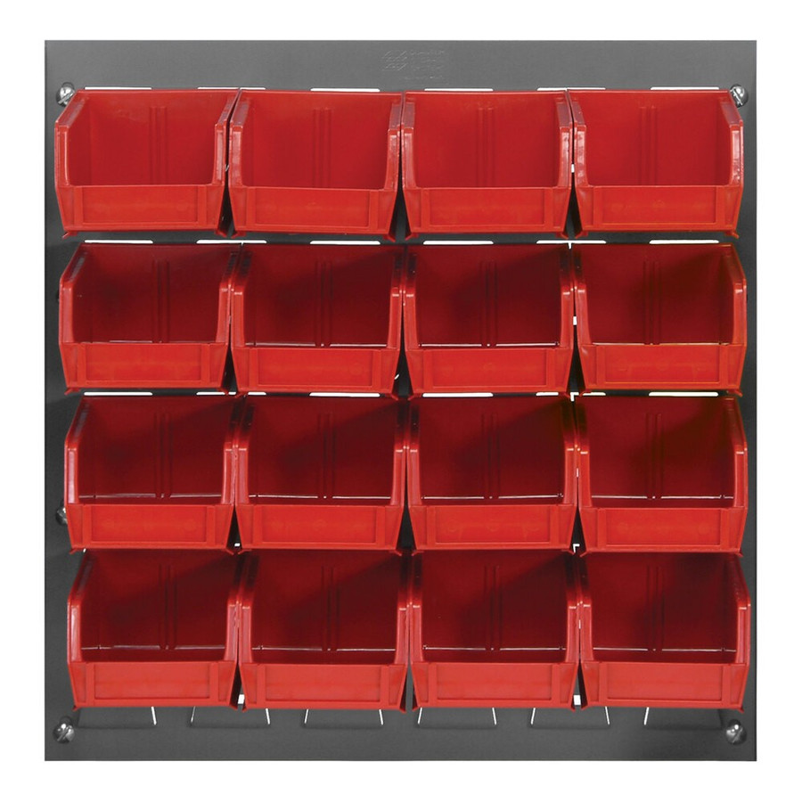 Quantum Storage Systems QLP-1819-210-16RD 18" x 19" Gray Steel Louvered Panel with (16) 5 3/8" x 4 1/8" x 3" Red Bins