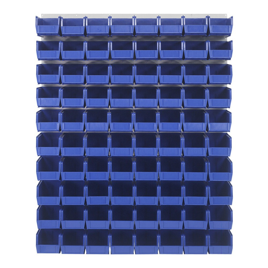 Quantum Storage Systems QLP-4861HC-230-80BL 48" x 61" Oyster White Steel Louvered Panel with (80) 10 7/8" x 5 1/2" x 5" Blue Bins