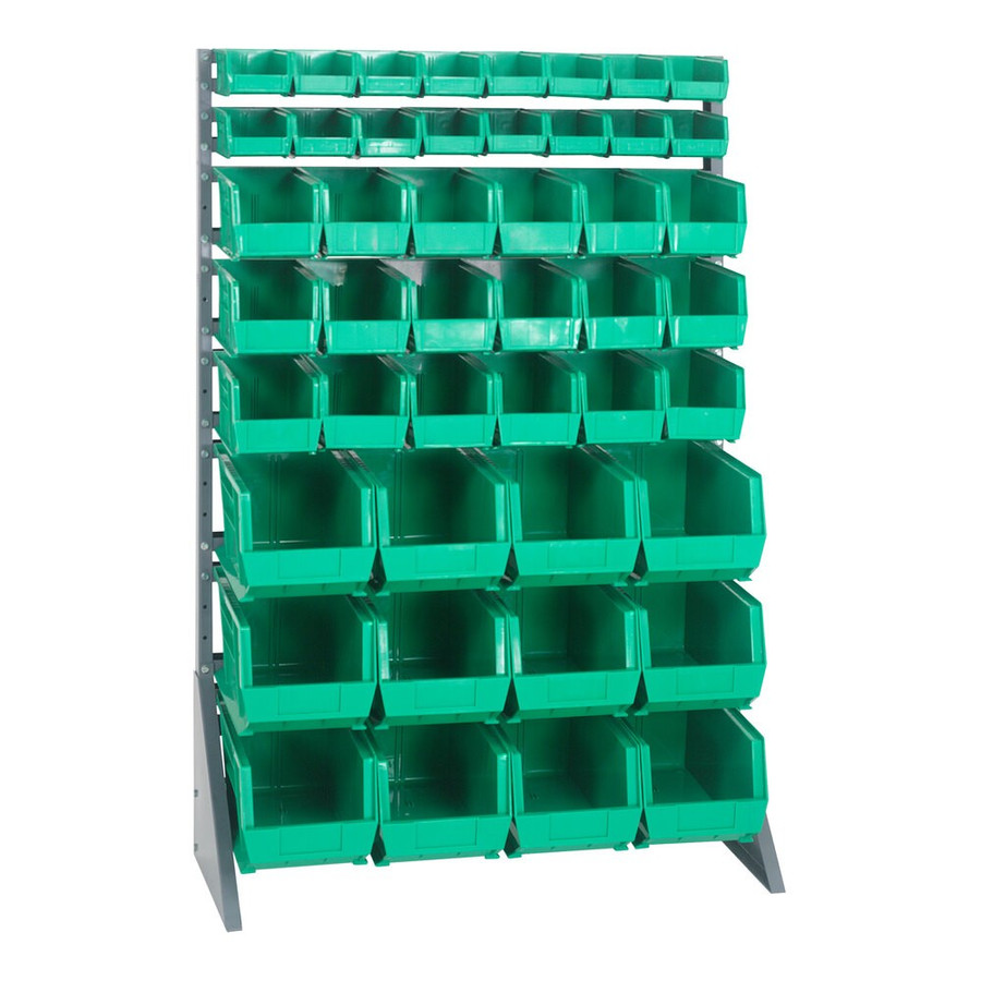 Quantum Storage Systems QRU-16S-220230240GN 36" x 15" x 53" Gray Steel Rail Rack with (46) Green Bins and (16) Rails