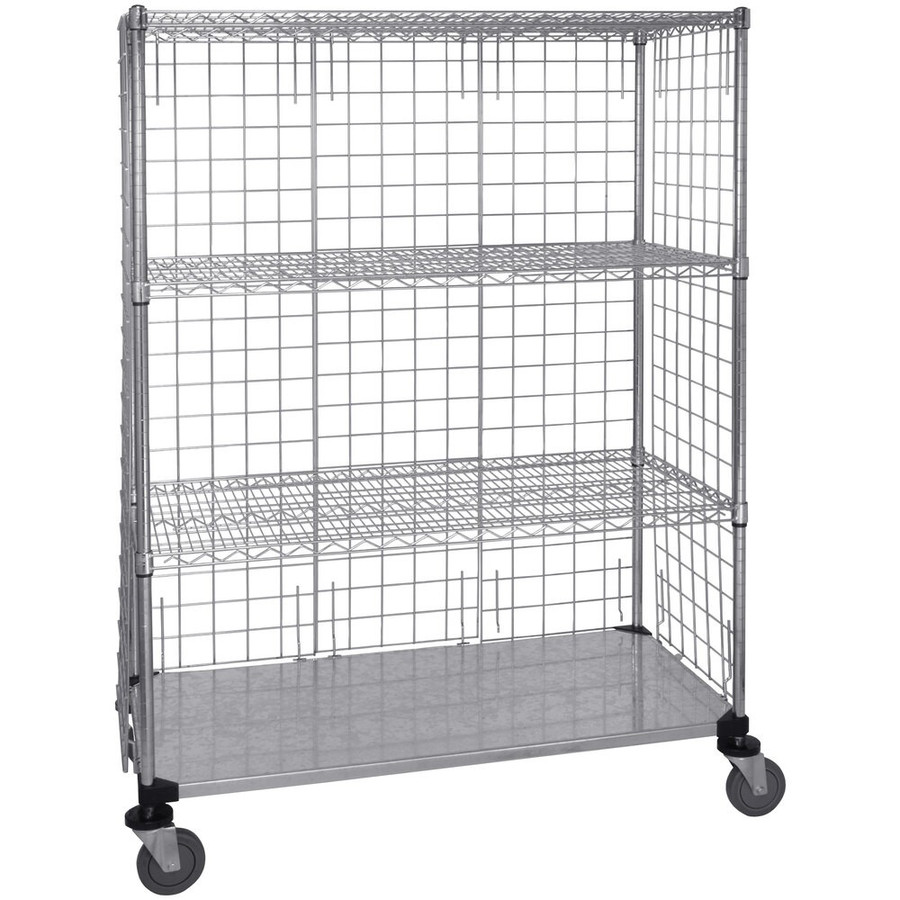 Quantum Storage Systems WRCS4-63-2448EP 24" x 48" x 69" Mobile Enclosure Cart with 3 Wire Shelves and 1 Steel Shelf