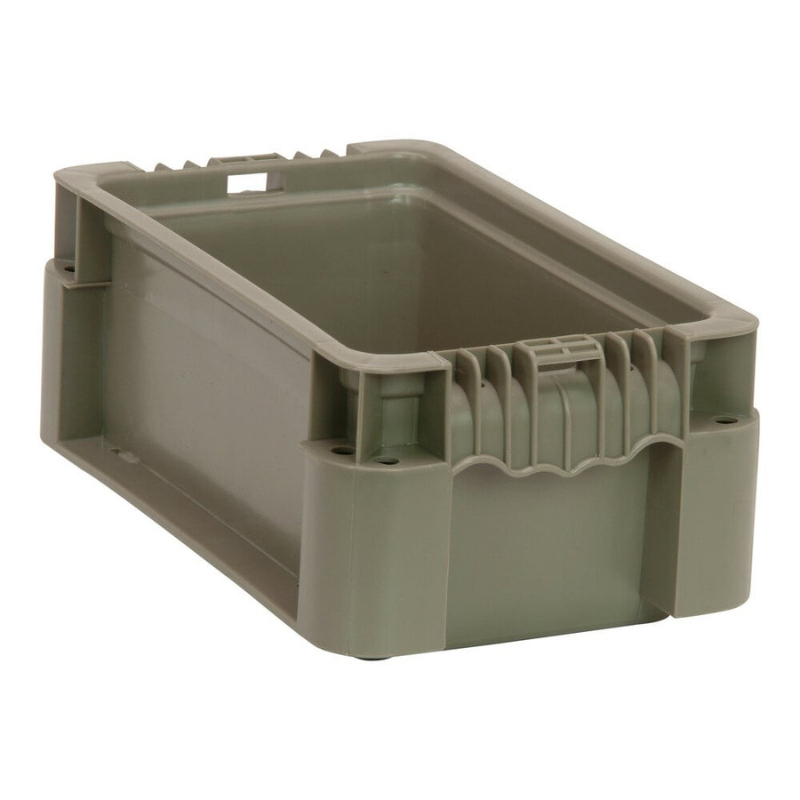 Quantum Storage Systems RSO1207-5 12" x 7 1/2" x 5" Heavy-Duty Gray Stacker Straight Wall Container with Built-In Handle Grips