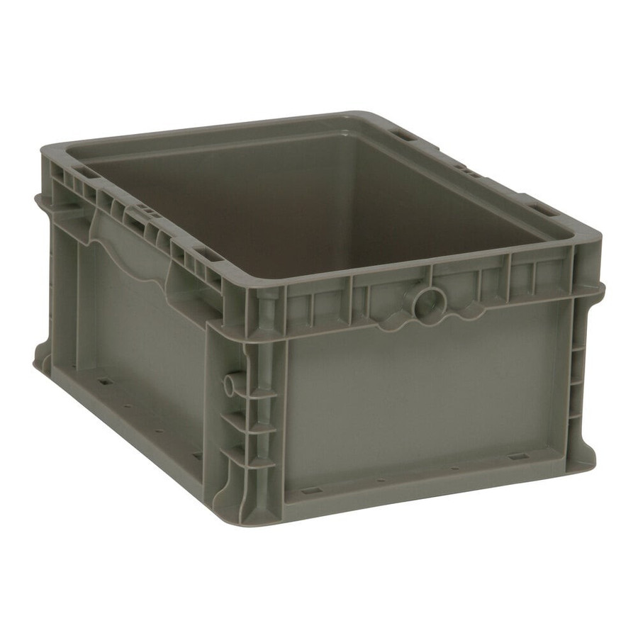 Quantum Storage Systems RSO1215-7 12" x 15" x 7 1/2" Heavy-Duty Gray Stacker Straight Wall Container with Built-In Handle Grips