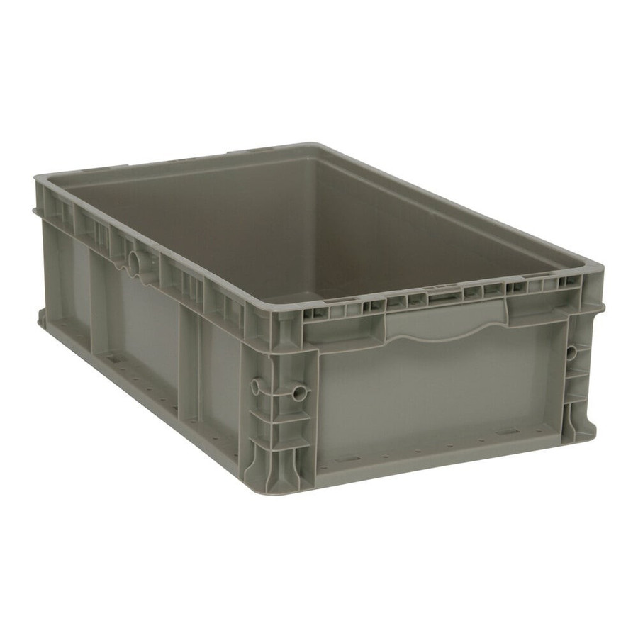 Quantum Storage Systems RSO2415-7 24" x 15" x 7 1/2" Heavy-Duty Gray Stacker Straight Wall Container with Built-In Handle Grips