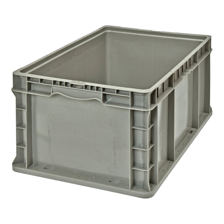 Quantum Storage Systems RSO2415-9 24" x 15" x 9 1/2" Heavy-Duty Gray Stacker Straight Wall Container with Built-In Handle Grips