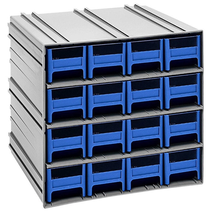 Quantum Storage Systems QIC-161BL 11 3/8" x 11 3/4" x 11" Interlocking Storage Cabinets with 16 Blue Compact Drawers with Windows